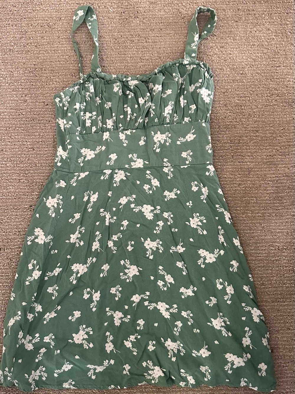 Trixxi Green Floral Mini Dress with White Blossoms